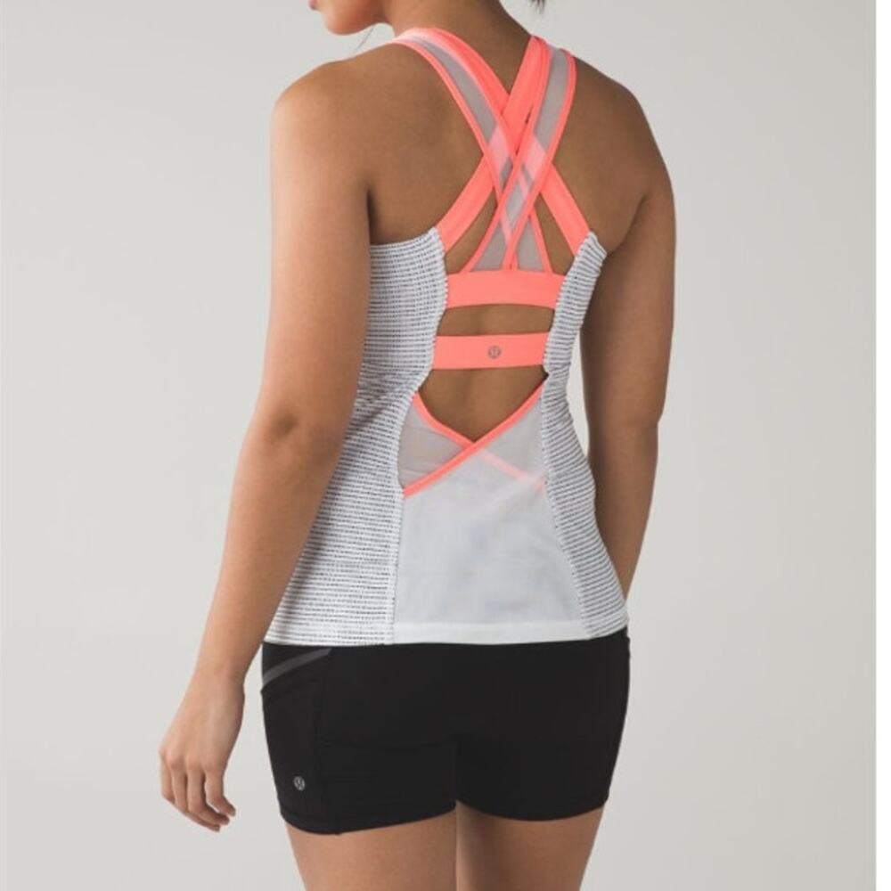 Lululemon Ready Set Sweat Tank Double Dot White Black Flare Activewear Top 6